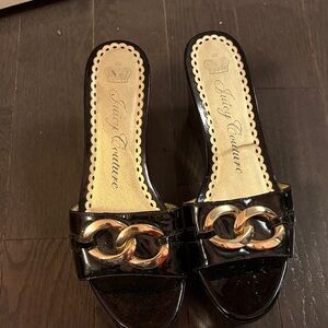 Juicy Couture Black Mules with Gold Accents